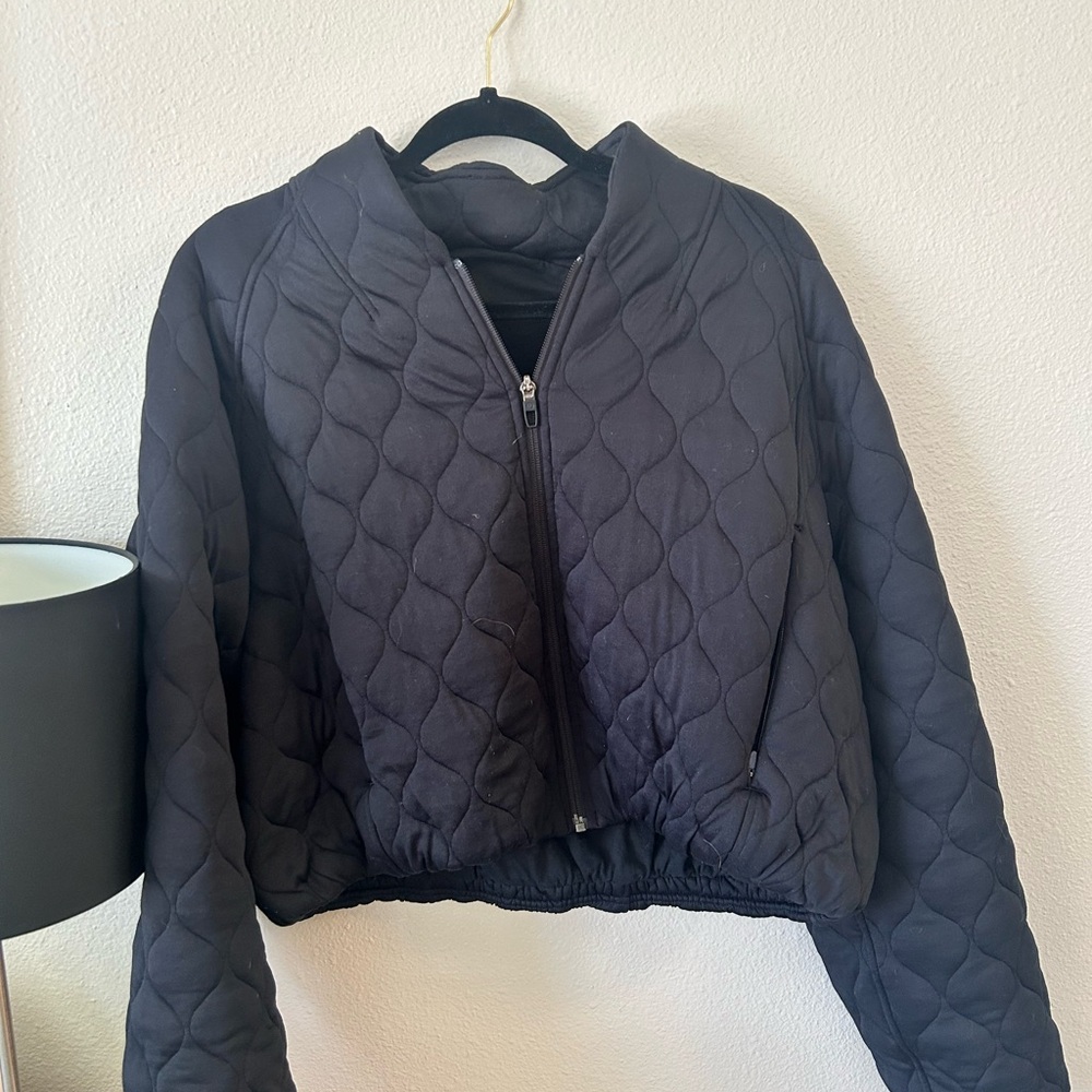 lululemon athletica Black Quilted Zip-Up Bomber Jacket